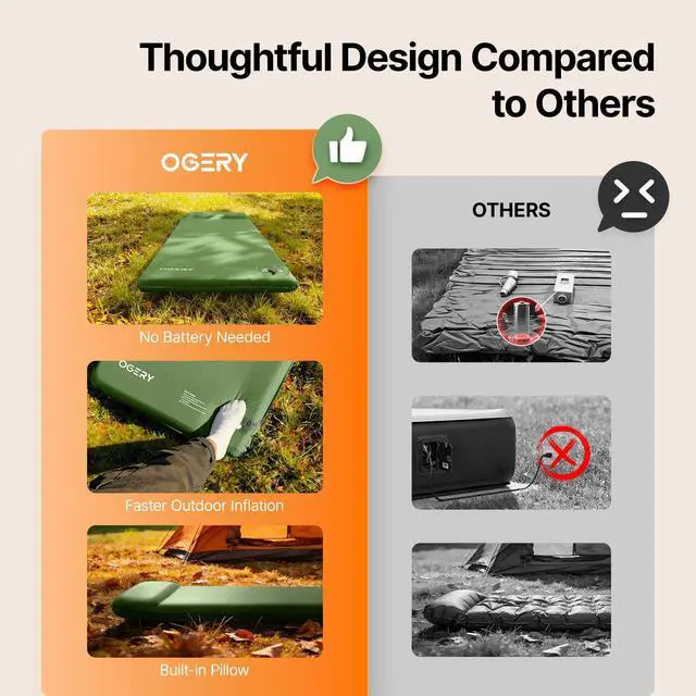 Alt view image 4 of 7 - OGERY Self-Inflating Sleeping Pad with Built-in Foot Pump, 3" Memory Camping Mattress Pad, Quiet & 9.5 R-Value Insulated Sleeping Mat Camping Essential Gear for Car Tent Camping