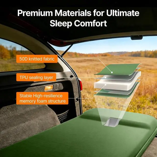 Alt view image 3 of 7 - OGERY Self-Inflating Sleeping Pad with Built-in Foot Pump, 3" Memory Camping Mattress Pad, Quiet & 9.5 R-Value Insulated Sleeping Mat Camping Essential Gear for Car Tent Camping