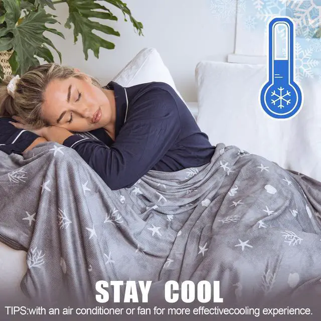 Alt view image 4 of 7 - Ailemei Direct Cooling Blanket with Double Sided Cold Effect, Lightweight Breathable Summer Oversize Coastal Theme Bed Blankets, Transfer Heat to Keep Body Cool for Hot Sleepers Night Sweats, 108x90