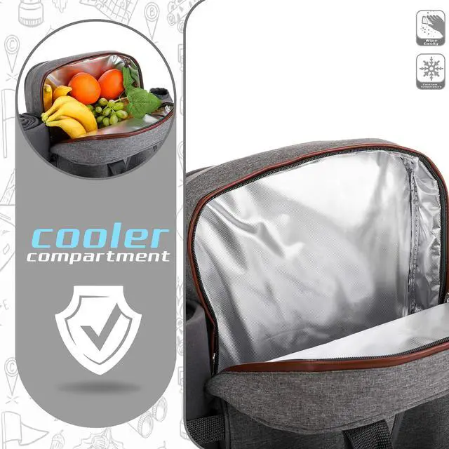Alt view image 4 of 6 - ALLCAMP OUTDOOR GEAR Picnic Backpack for 4 Person W/ Detachable Wine Holder, Insulated Food Compartment and Picnic Cutlery for Family Outdoor Camping and Gift (Grey)
