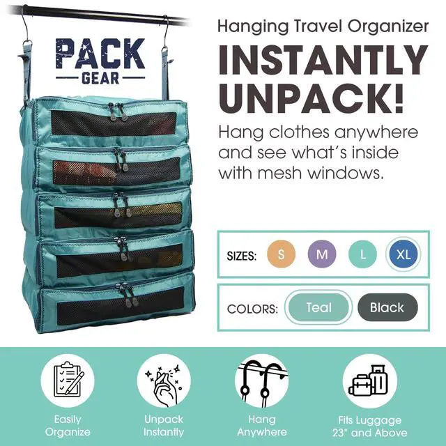 Alt view image 2 of 7 - Pack Gear Hanging Suitcase Organizer - Our XL Hanging Luggage Organizer Perfectly Fits Any Suitcase - Our Packing Cubes for Travel Use Mesh Windows to Make Finding Any Outfit Easy (Green, XL)