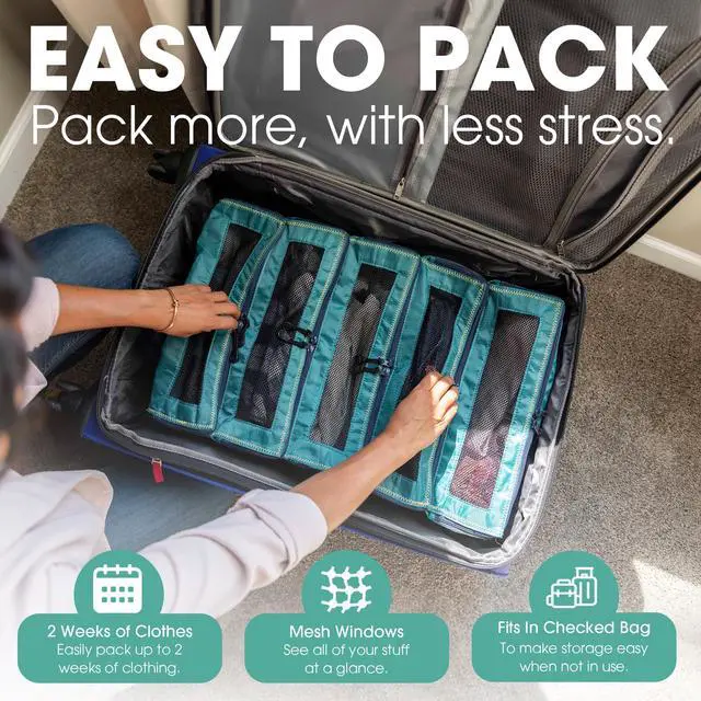 Alt view image 3 of 7 - Pack Gear Hanging Suitcase Organizer - Our XL Hanging Luggage Organizer Perfectly Fits Any Suitcase - Our Packing Cubes for Travel Use Mesh Windows to Make Finding Any Outfit Easy (Green, XL)