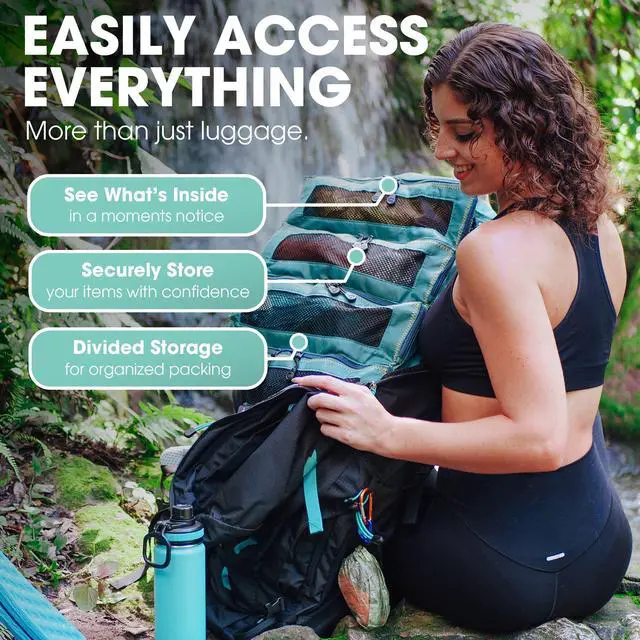 Alt view image 4 of 7 - Pack Gear Hanging Suitcase Organizer - Our XL Hanging Luggage Organizer Perfectly Fits Any Suitcase - Our Packing Cubes for Travel Use Mesh Windows to Make Finding Any Outfit Easy (Green, XL)