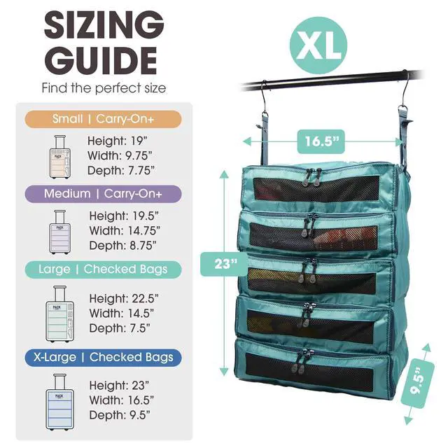 Alt view image 6 of 7 - Pack Gear Hanging Suitcase Organizer - Our XL Hanging Luggage Organizer Perfectly Fits Any Suitcase - Our Packing Cubes for Travel Use Mesh Windows to Make Finding Any Outfit Easy (Green, XL)