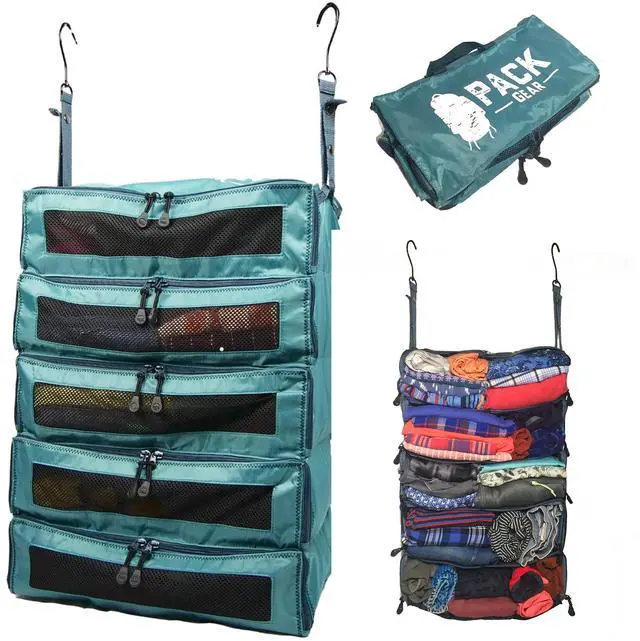 Main image of Pack Gear Hanging Suitcase Organizer - Our XL Hanging Luggage Organizer Perfectly Fits Any Suitcase - Our Packing Cubes for Travel Use Mesh Windows to Make Finding Any Outfit Easy (Green, XL)