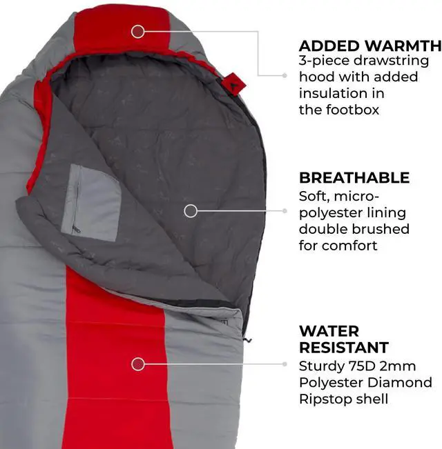 Alt view image 4 of 7 - Teton Tracker, 5 Degree Sleeping Bag; Lightweight, Warm Mummy Sleeping Bag, Camping, Backpacking, Hiking