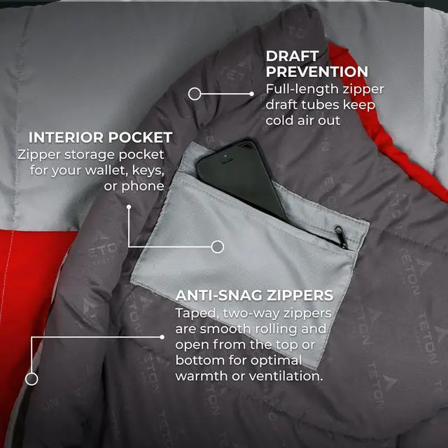 Alt view image 5 of 7 - Teton Tracker, 5 Degree Sleeping Bag; Lightweight, Warm Mummy Sleeping Bag, Camping, Backpacking, Hiking