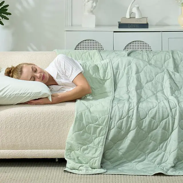 Alt view image 6 of 7 - Cozy Bliss Cooling Dual-Sided Blanket for Hot Sleepers, Q-Max>0.46 Lightweight Soft Breathable Bed Blanket, Double Side Cooling Throw for Night Sweats (Sage Green, 60"x80")