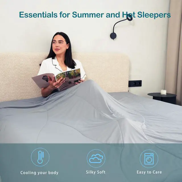 Alt view image 6 of 7 - ACCURATEX Cooling Comforter King/Cal King Size, Q-max>0.45 Arc-Chill Cooling Blanket for Hot Sleepers, Lightweight Cool Blankets for Night Sweats, Silky Breathable Summer Cool Comforter,Grey(104x90)