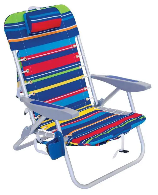 Main image of Rio Brands ASC529-1801-1 4-Position Backpack Lace-Up Suspension Folding Beach Chair 25.5" x 26.5" x 44.7" Multi Color