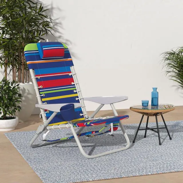 Alt view image 2 of 7 - Rio Brands ASC529-1801-1 4-Position Backpack Lace-Up Suspension Folding Beach Chair 25.5" x 26.5" x 44.7" Multi Color