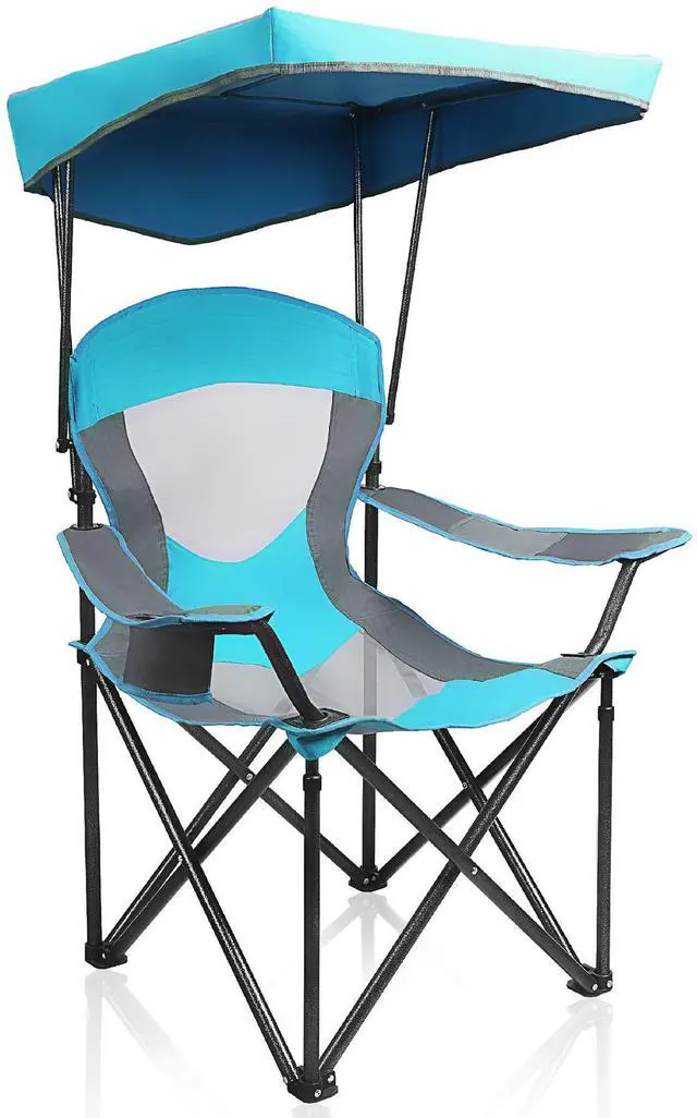 Main image of ALPHA CAMP Heavy Duty Canopy Camping Chair, 350 lbs Capacity Oversized Folding Chair with Adjustable Sunshade, Portable Sunshade Chair with Cup Holder for Beach, Fishing, Outdoor, Enamel Blue