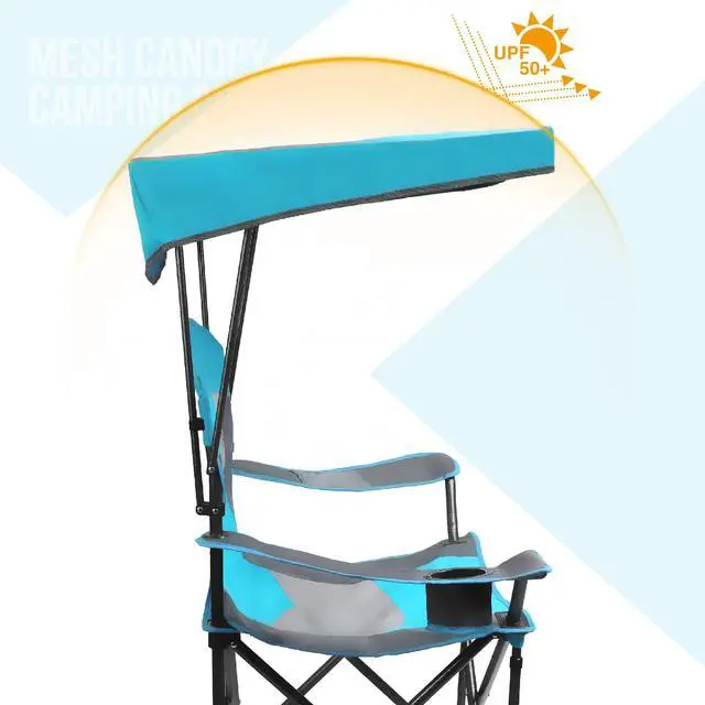Alt view image 7 of 7 - ALPHA CAMP Heavy Duty Canopy Camping Chair, 350 lbs Capacity Oversized Folding Chair with Adjustable Sunshade, Portable Sunshade Chair with Cup Holder for Beach, Fishing, Outdoor, Enamel Blue