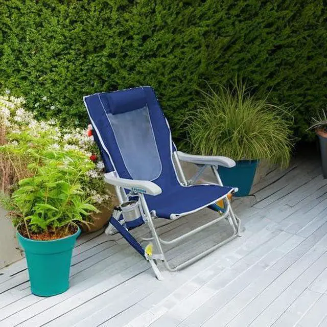 Alt view image 5 of 7 - GCI Outdoor Backpack Beach Chair | Reclining Folding Chair with Durable Armrests, Drink Holder & Carry Straps, Perfect for Beach Trips & Picnics Nautical Blue