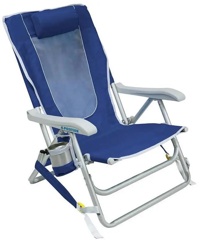 Main image of GCI Outdoor Backpack Beach Chair | Reclining Folding Chair with Durable Armrests, Drink Holder & Carry Straps, Perfect for Beach Trips & Picnics Nautical Blue