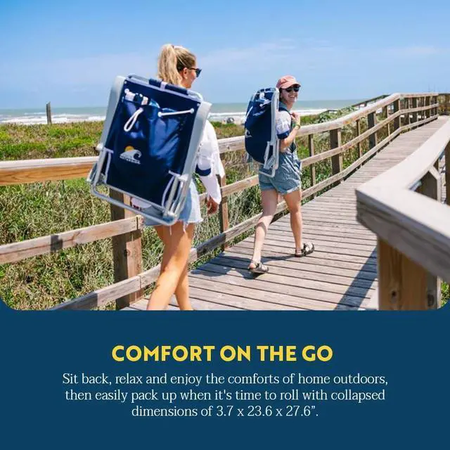 Alt view image 7 of 7 - GCI Outdoor Backpack Beach Chair | Reclining Folding Chair with Durable Armrests, Drink Holder & Carry Straps, Perfect for Beach Trips & Picnics Nautical Blue