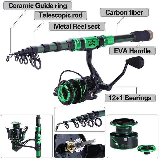 Alt view image 2 of 7 - Sougayilang Fishing Rod and Reel Combos - Carbon Fiber Telescopic Fishing Pole - Spinning Reel 12 +1 BB with Carrying Case for Saltwater and Freshwater Fishing Gear Kit-G2.1+30