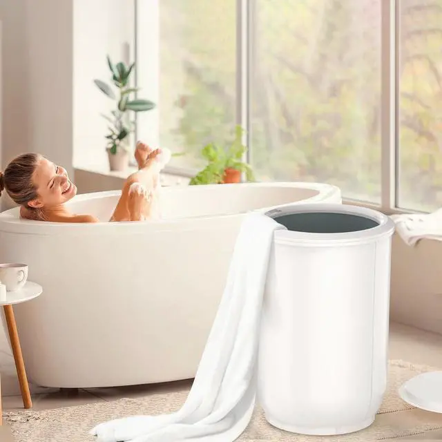 Alt view image 7 of 7 - FLYHIT Large Towel Warmer for Bathroom - Heated Towel Warmers Bucket, Wood Handle, Auto Shut Off, Fits Up to Two 40"X70" Oversized Towels, Bathrobes, Blankets, for Mother's Gifts, White