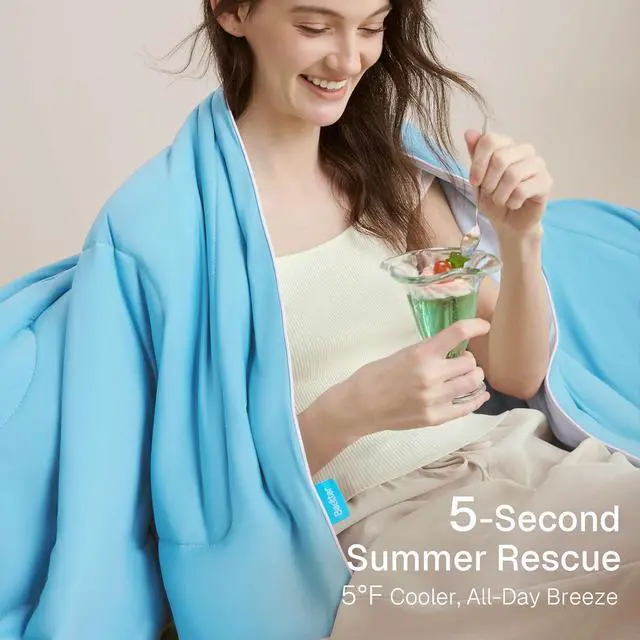 Alt view image 6 of 7 - Bedtter Cooling Blanket for Hot Sleepers, Lightweight Breathable Summer Throw with Dual-Sided Cooling, Soft Travel Blanket with Carry Bag, Ideal for Night Sweats, Couch & Sofa, Blue, 50"x60"