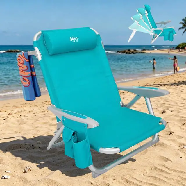 Main image of #WEJOY Beach Chair for Adults, Reclining Adjustable Position, Lay Flat Lightweight Folding Portable Aluminum Chair with Backpack Straps,Padded headrest, Heavy Duty 400 lbs Lawn Chair for Beach, Sand