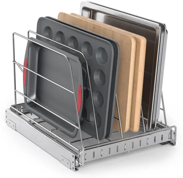 Main image of Pull Out Cabinet Organizer for Cutting Board, Cookie Sheet, Baking Sheet, Stainless Steel Sliding Rack for Bakeware & Trays, Heavy-Duty Cutting Board Organizer (12.9 x 16.5 (32.6 x 41.8 cm))