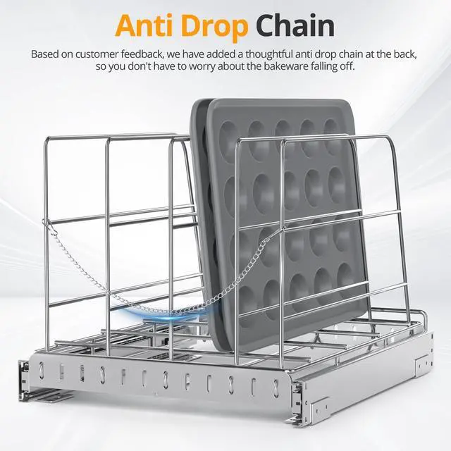 Alt view image 6 of 7 - Pull Out Cabinet Organizer for Cutting Board, Cookie Sheet, Baking Sheet, Stainless Steel Sliding Rack for Bakeware & Trays, Heavy-Duty Cutting Board Organizer (12.9 x 16.5 (32.6 x 41.8 cm))