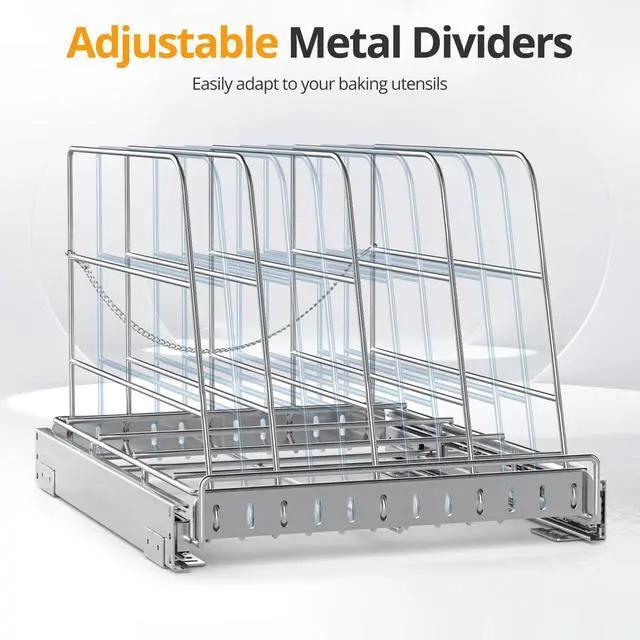 Alt view image 5 of 7 - Pull Out Cabinet Organizer for Cutting Board, Cookie Sheet, Baking Sheet, Stainless Steel Sliding Rack for Bakeware & Trays, Heavy-Duty Cutting Board Organizer (12.9 x 16.5 (32.6 x 41.8 cm))