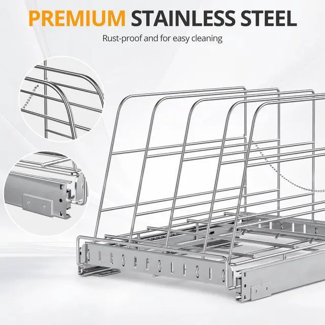 Alt view image 7 of 7 - Pull Out Cabinet Organizer for Cutting Board, Cookie Sheet, Baking Sheet, Stainless Steel Sliding Rack for Bakeware & Trays, Heavy-Duty Cutting Board Organizer (12.9 x 16.5 (32.6 x 41.8 cm))