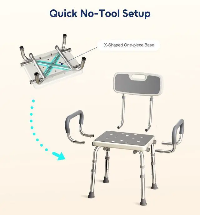 Alt view image 3 of 7 - Bluelog Shower Chair for Inside Shower with Arms and Back, 500lbs Capacity Height Adjustable Shower Seat with Thickened Frame for Seniors, Elderly and Disabled