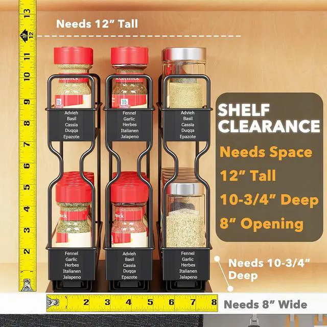 Alt view image 3 of 7 - SpaceAid Pull Out Spice Rack Organizer for Cabinet, Heavy Duty Slide Out Seasoning Kitchen Organizer, Cabinet Organizer, with Labels, 7.7" W x10.75 D x10 H, 3 Drawers 2-Tier