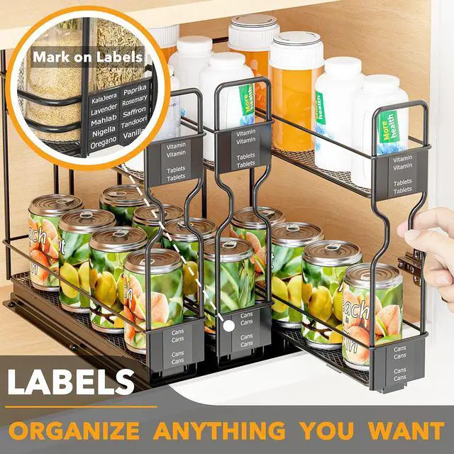 Alt view image 6 of 7 - SpaceAid Pull Out Spice Rack Organizer for Cabinet, Heavy Duty Slide Out Seasoning Kitchen Organizer, Cabinet Organizer, with Labels, 7.7" W x10.75 D x10 H, 3 Drawers 2-Tier