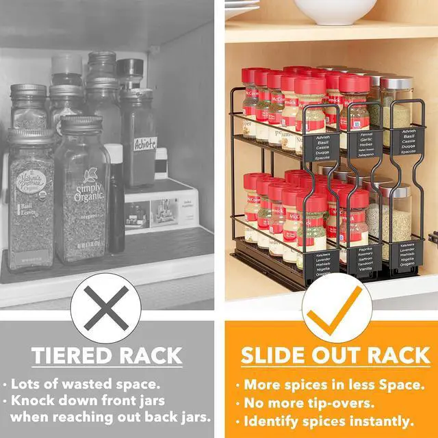 Alt view image 4 of 7 - SpaceAid Pull Out Spice Rack Organizer for Cabinet, Heavy Duty Slide Out Seasoning Kitchen Organizer, Cabinet Organizer, with Labels, 7.7" W x10.75 D x10 H, 3 Drawers 2-Tier