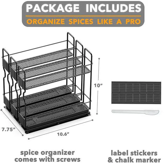Alt view image 7 of 7 - SpaceAid Pull Out Spice Rack Organizer for Cabinet, Heavy Duty Slide Out Seasoning Kitchen Organizer, Cabinet Organizer, with Labels, 7.7" W x10.75 D x10 H, 3 Drawers 2-Tier