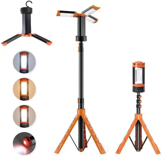 Main image of Rechargeable Camping Light with Stand, Aluminum 73" Portable Rechargeable LED Wirk Lights with 5 Lighting Modes - Telescopic Light with Tripod Work Lighting for Emergency, Power Outages, Hiking