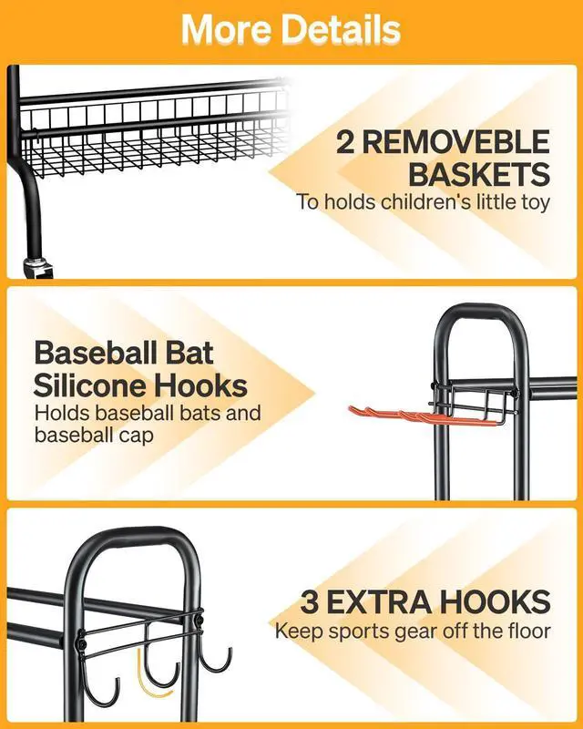 Alt view image 3 of 7 - EXTCCT Basketball Rack, Outdoor Rolling Basketball Shooting Training Stand,Sports Equipment Storage with Wheels, Garage Four-layer ball Holder With Two Basket For Basketballs Footballs Volleyball