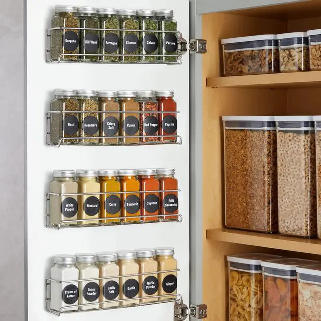 Alt view image 2 of 7 - Talented Kitchen Spice Rack Organizer - 4 Stainless Steel Wall-Mounted Racks - 24 4 oz Glass Jars & 269 Preprinted Labels, Chrome - Kitchen & Cabinet Seasoning Organizer for Space Saving Spice Storage