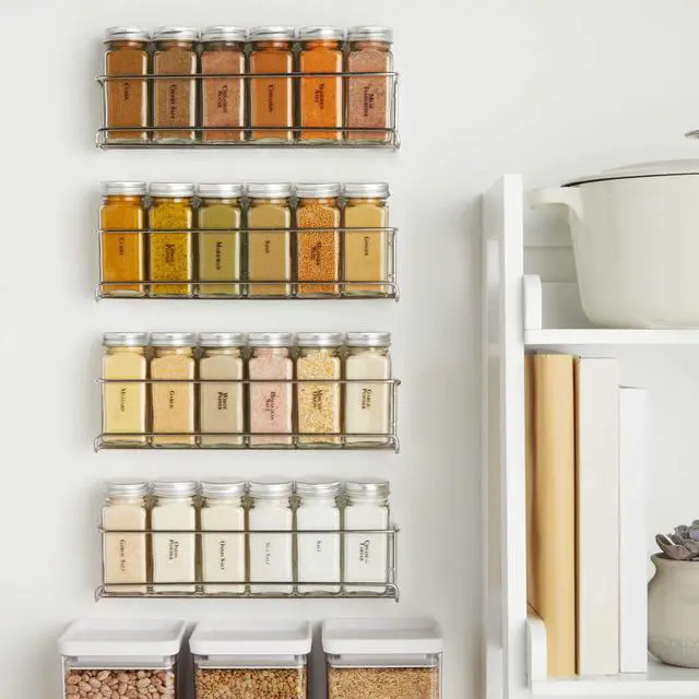 Alt view image 3 of 7 - Talented Kitchen Spice Rack Organizer - 4 Stainless Steel Wall-Mounted Racks - 24 4 oz Glass Jars & 269 Preprinted Labels, Chrome - Kitchen & Cabinet Seasoning Organizer for Space Saving Spice Storage