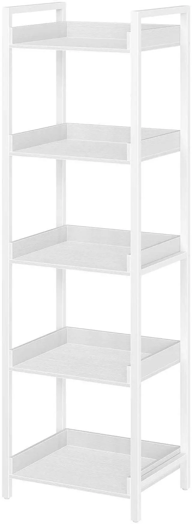 Main image of Rolanstar Bookshelf, 5-Tier Storage Rack, Narrow Corner Bookshelf, Display Wooden Shelves for Living Room, Bathroom, Balcony, Kitchen,White