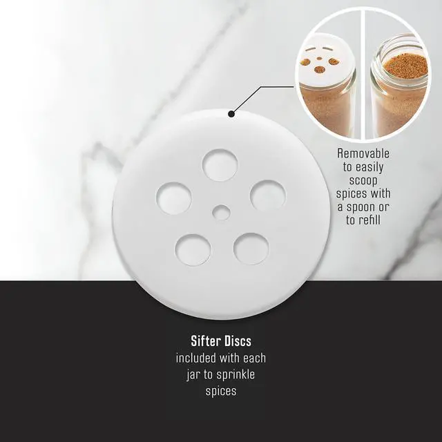 Alt view image 6 of 6 - Kamenstein 16 Jar Warner Revolving Countertop Spice Rack Organizer with Lift & Pour Caps and Spices Included, FREE Spice Refills for 5 years, Stainless Steel & Bamboo with Black Caps