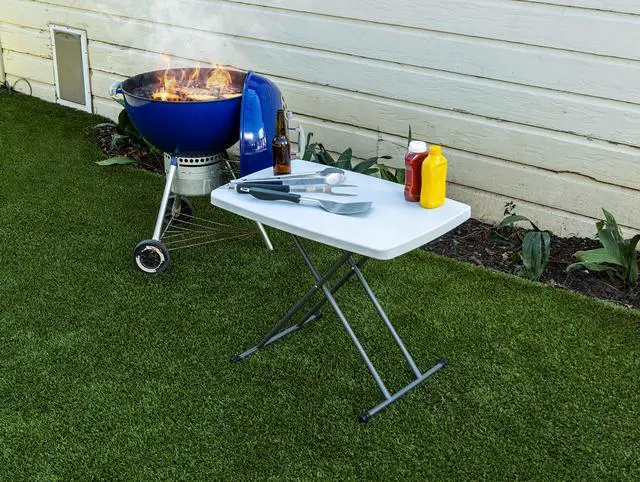 Alt view image 4 of 6 - Iceberg Small Camping Personal Folding Table, Heavy Duty Utility Table, Adjustable Height, Platinum, 19.5 L x 30 W x 28" H