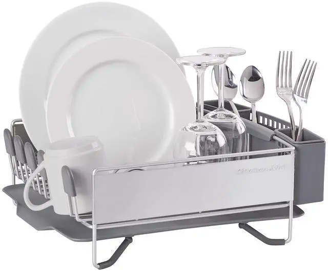 Alt view image 2 of 6 - KitchenAid Compact Space Saving, Dish Rack with Removable Flatware Caddy and Angled Self Draining Drainboard, Satin Gray, 15-Inch-by-13.25-Inch