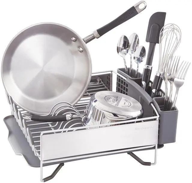 Alt view image 3 of 6 - KitchenAid Compact Space Saving, Dish Rack with Removable Flatware Caddy and Angled Self Draining Drainboard, Satin Gray, 15-Inch-by-13.25-Inch