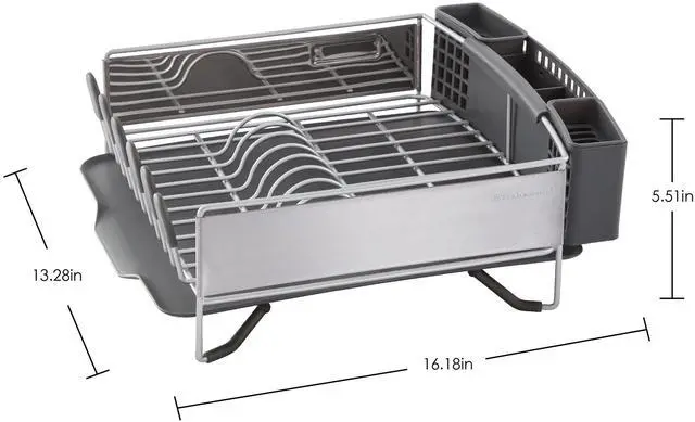 Alt view image 6 of 6 - KitchenAid Compact Space Saving, Dish Rack with Removable Flatware Caddy and Angled Self Draining Drainboard, Satin Gray, 15-Inch-by-13.25-Inch