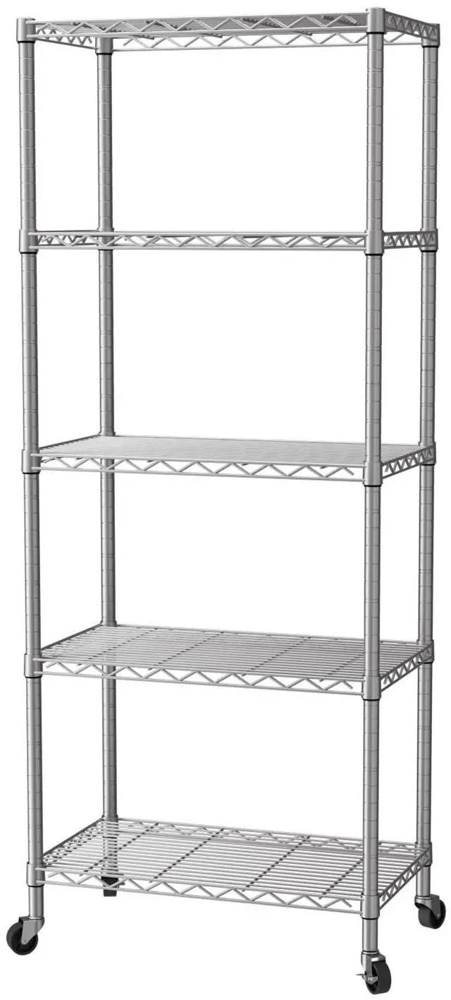 Main image of SINGAYE 5 Shelf Storage Wire Shelves Closet Bathroom Organizers Metal Pantry Kitchen Garage Shelving Unit Laundry Room Organization Home Narrow Rack Net Basket with Wheels Silver