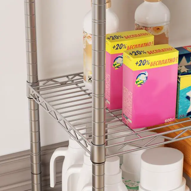 Alt view image 3 of 7 - SINGAYE 5 Shelf Storage Wire Shelves Closet Bathroom Organizers Metal Pantry Kitchen Garage Shelving Unit Laundry Room Organization Home Narrow Rack Net Basket with Wheels Silver