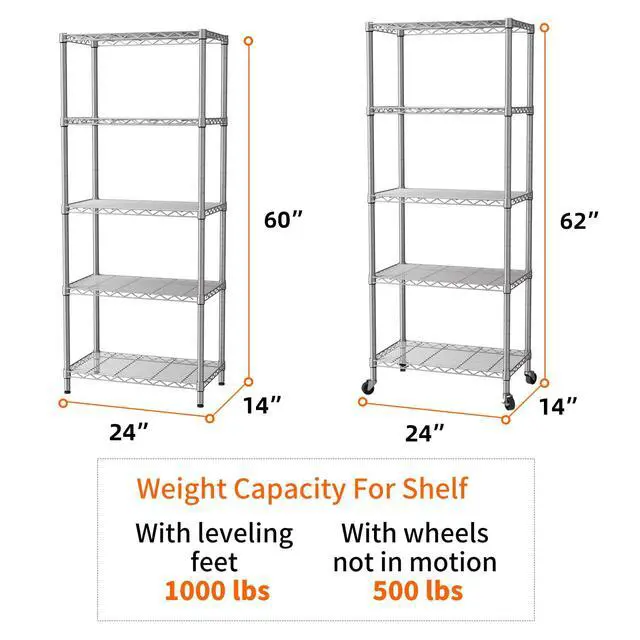 Alt view image 4 of 7 - SINGAYE 5 Shelf Storage Wire Shelves Closet Bathroom Organizers Metal Pantry Kitchen Garage Shelving Unit Laundry Room Organization Home Narrow Rack Net Basket with Wheels Silver