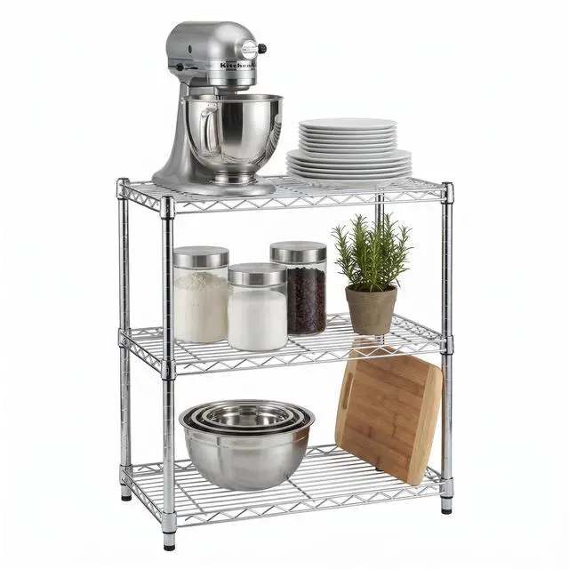 Main image of Honey-Can-Do 3-Tier Heavy Duty Adjustable Shelving Unit, 250-lb Per Shelf Metal Storage Rack, Wire Shelf for Kitchen Garage Pantry Closet, Chrome, 24 x 14 x 30 in