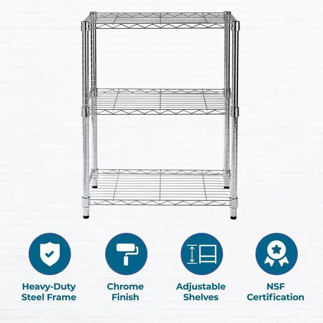 Alt view image 5 of 7 - Honey-Can-Do 3-Tier Heavy Duty Adjustable Shelving Unit, 250-lb Per Shelf Metal Storage Rack, Wire Shelf for Kitchen Garage Pantry Closet, Chrome, 24 x 14 x 30 in