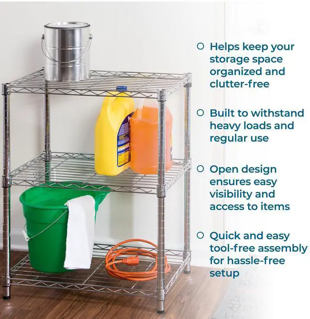 Alt view image 6 of 7 - Honey-Can-Do 3-Tier Heavy Duty Adjustable Shelving Unit, 250-lb Per Shelf Metal Storage Rack, Wire Shelf for Kitchen Garage Pantry Closet, Chrome, 24 x 14 x 30 in