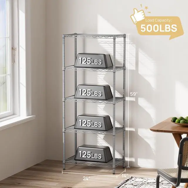 Alt view image 4 of 7 - SINGAYE 5 Tier Storage Garage Shelving Units Heavy Duty Wire Shelves Pantry Metal for Pantry Closet Kitchen Laundry Bathroom Organizers Shelf Home Shorage Gray